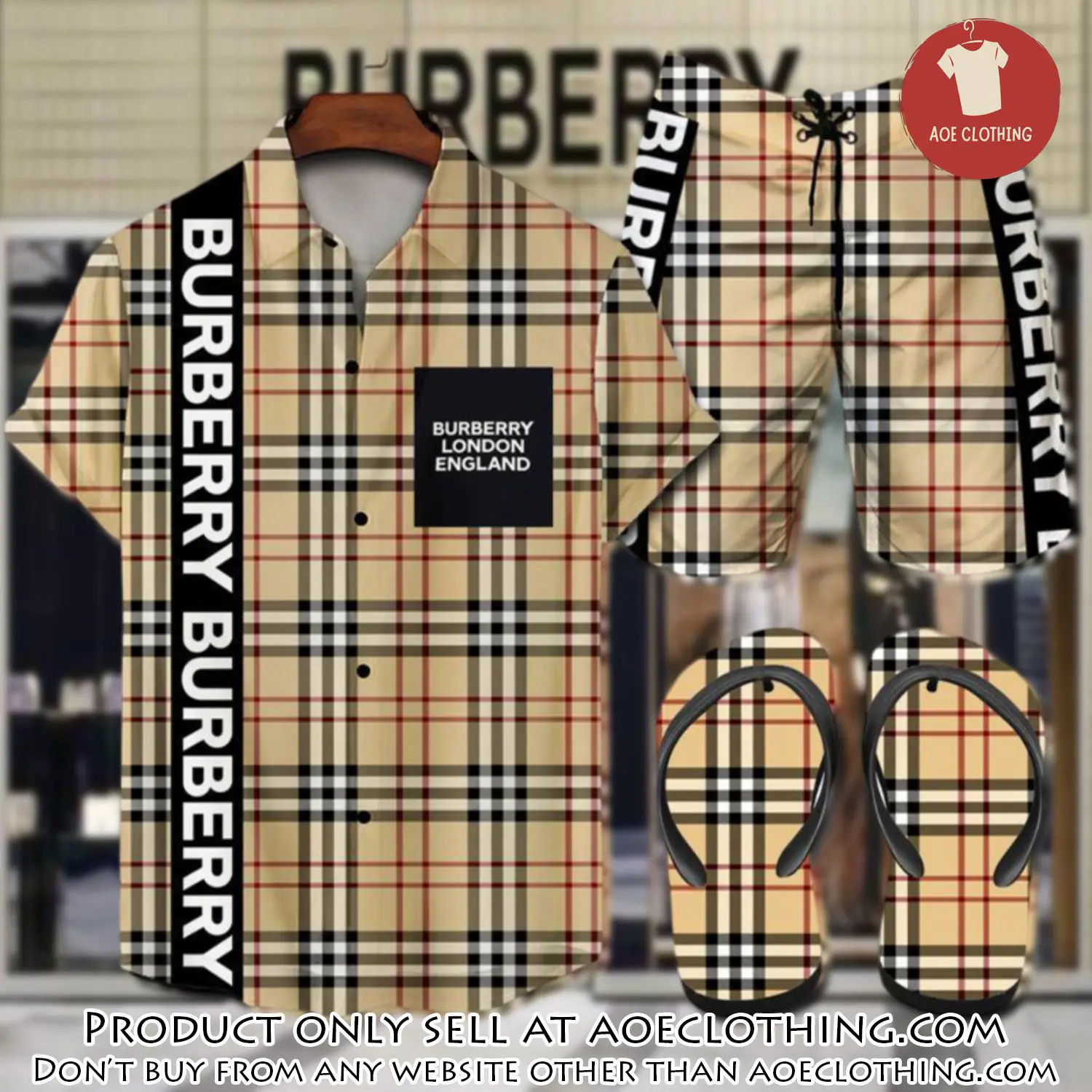 Burberry flip flops and combo hawaii shirt shorts luxury brand summer outfit hsf212 aoe1924502